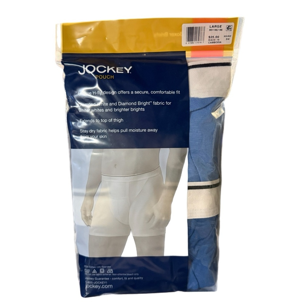 Mens Boxer Briefs Jockey Pouch Cotton Stretch Blue White L 2 Pack NWT - Picture 2 of 5